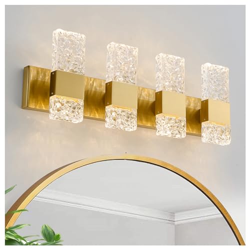 Vanity Lights Fixtures for Bathroom wall Light Over Mirror LED Gold Crystal 40W Brushed Stainless Steel Dimmable Wall sconces for Bathroom Lighting Fixture 3000K