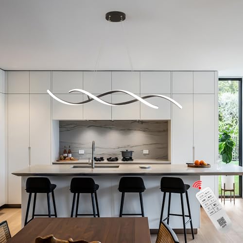 Matte Black Dimmable Pendant Light for Dining Room 43" Over Table