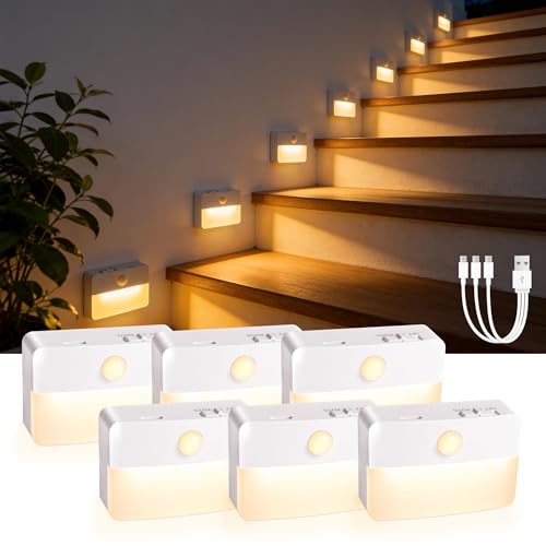 6 Pack Rechargeable Stair Lights Indoor (6 Count)