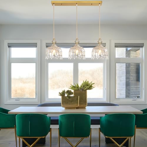 3 Light Pendant Light Fixtures Brass Vintage Glass Pendant Lights Crystal Hanging Light Fixtures (3 Count)