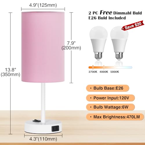 13.8'' Pink Small Table Lamp Set of 2 for Bedroom Bedside (2 Count)