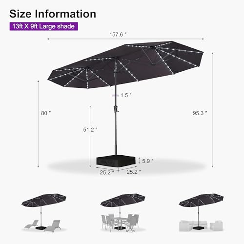 Outdoor Umbrella 13ft with Base and Solar Lights