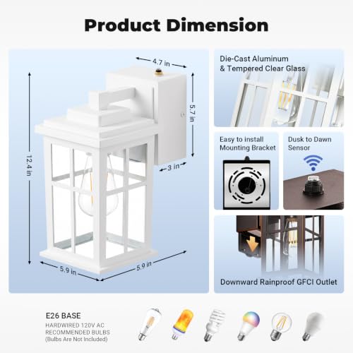 White Dusk to Dawn Outdoor Lighting with GFCI Outlet