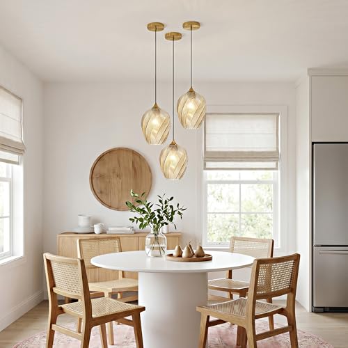 Amber Glass Pendant Lights Kitchen Island Gold Hanging Ceiling Light 8"