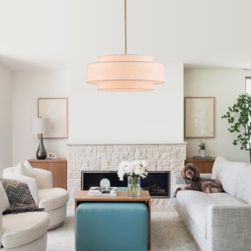 23.6" Large Linen Drum Chandelier