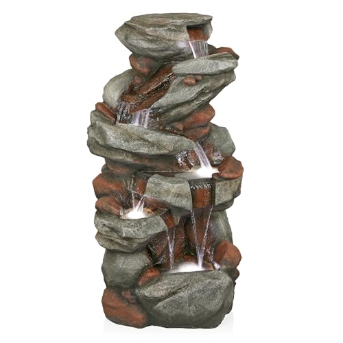 WIN1548 Outdoor Floor Cascading Stone Fountain with LED Lights