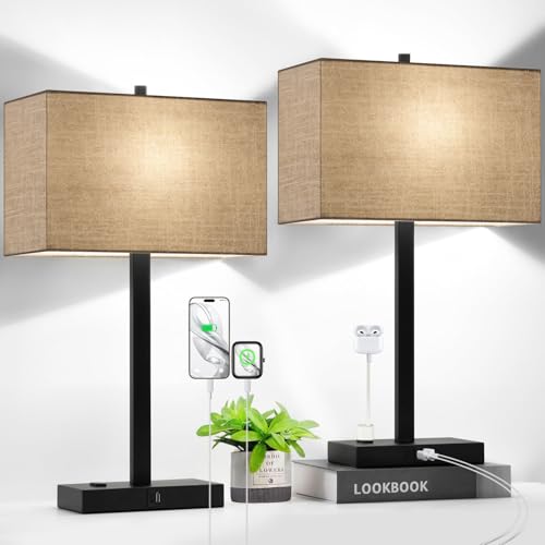 21" Set of 2 Table lamp with USB A+C & AC Outlets (2 Count)