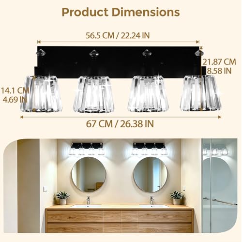 Black 4 Light Modern Crystal Vanity Lights Over Mirror (4-Light)