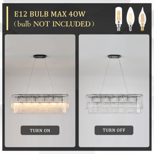 35.5" Rectangle Crystal Glass Chandelier 6
