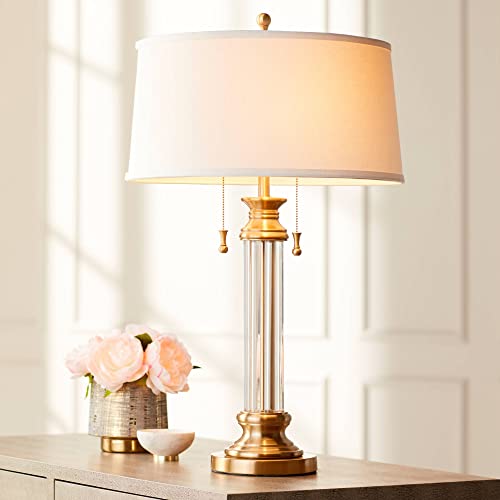 Rolland 30" Large Table Lamps Set of 2 Gold Brass Glass Antique (2 Count)