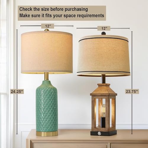 24.25" Modern Ceramic Green Table Lamps Set of 2 Lamps Living Room Bedroom (2 Count)