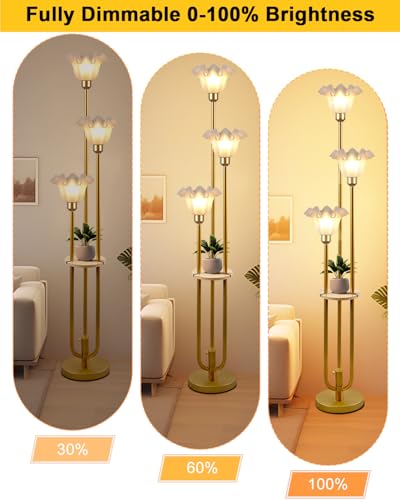 3 Flower Floor Lamp with Table Dimmable Gold Floral Floor Lamps (3 Count)