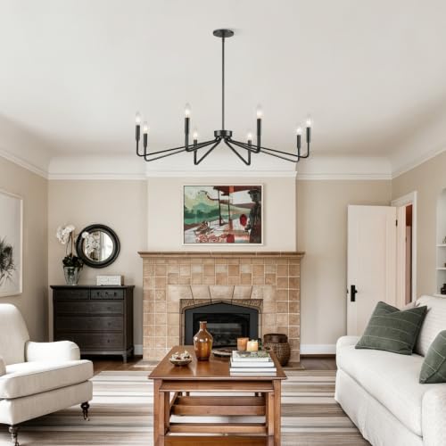 8 Light 38 Inch Large Black Farmhouse Chandelier for Living Room (8 Count)