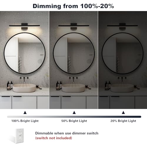 Vanity Light for Bathroom Lighting Fixtures Over Mirror 23.62 Inch Dimmable 5CCT Modern Vanity Lights Black Bathroom Light Bar Bath Wall Sconce ETL Certificated