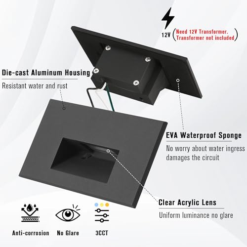 Step Lights Outdoor 12V Low Voltage 4W LED Stair Lights Indoor 3 Color Adjustable 3000K (3 Count)