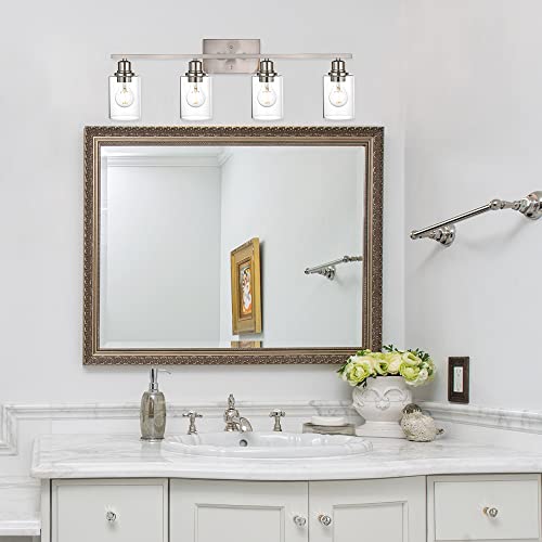 Industrial Brushed Nickel Wall Sconce with Clear Glass Shade and Metal Base