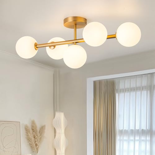 5 Light Semi Flush Mount Ceiling Light Frosted Globe
