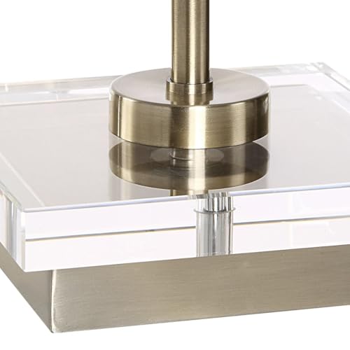 Arvia Antique Brass Modern Metal Buffet Table Lamp with White Linen Shade