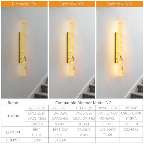 Natural Alabaster Wall Sconces Spanish Marble Wall Light Cylinder Modern Gold LED Sconce for Living Room Bedroom Bathroom Stairs（L