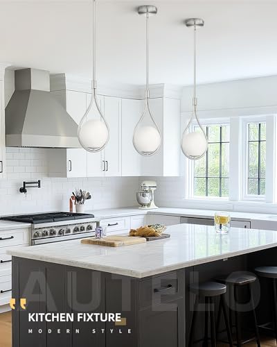8 Inch Glass Brushed Nickel Pendant Lights Kitchen Island