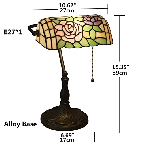 Tiffany Style Bankers Table Lamp Stained Glass Piano Desk Lamp Vintage Bedroom Bedside Lamp for Study