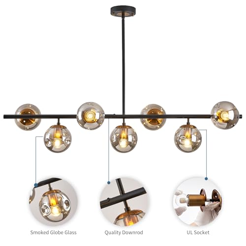 7 Lights Black and Gold Mid Century Modern linear Sputnik Chandelier