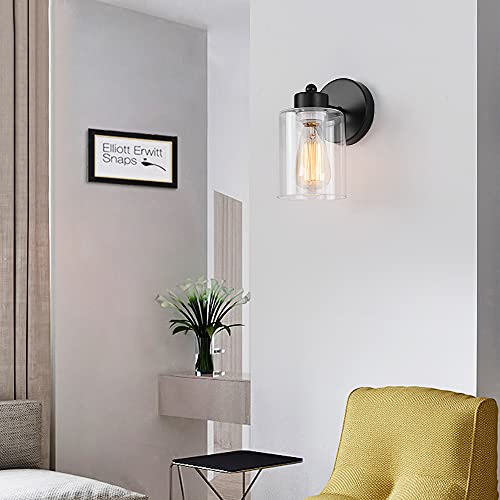 1 Light Bathroom Black Vanity Light Matte Black Wall Sconce Vintage with Clear Glass Shade