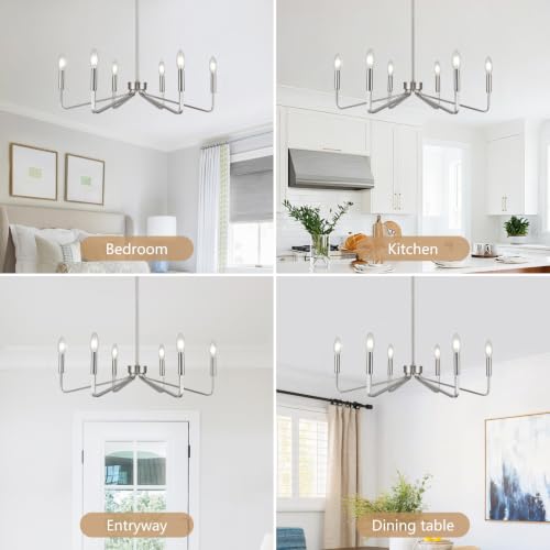 6 Light Brushed Nickel Candle Chandelier for Dining Room