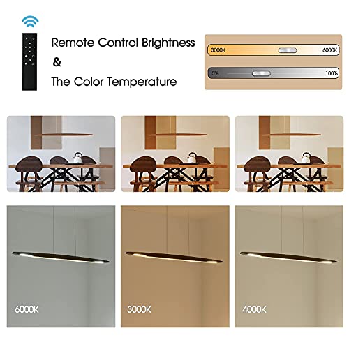 39" Wood Linear Pendant Light LED Dimmable Hanging Light Dinning Room Light Fixture Island Lights 24w for Dining Room Kitchen Island Bar Walnut Color