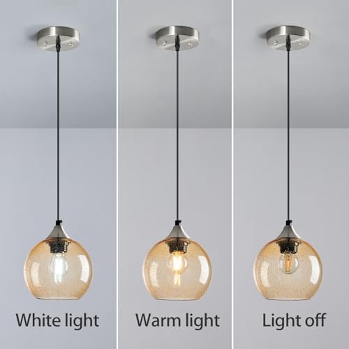 Light Brown Glass Pendant Lights Kitchen Island Globe Pendant Light Fixtures Modern Pendant Lighting for Bedroom Living Dining Room Light Fixture (2 Count)
