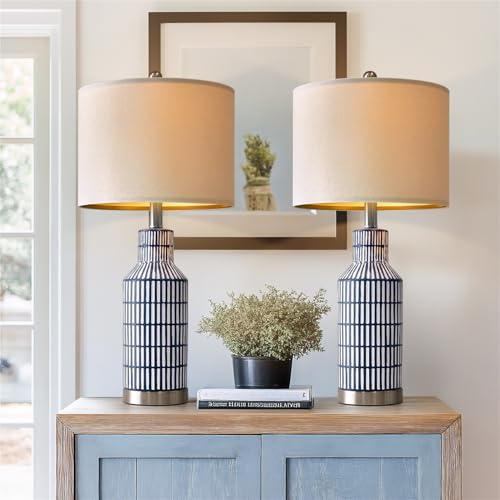 25" Modern Ceramic Lamps Single Table Lamp for Living Room Bedroom Farmhouse Nightstand Bedside Lamps