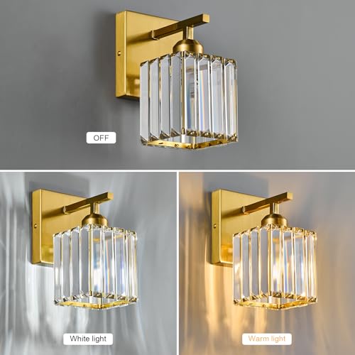 Wall Sconces Crystal Gold Wall Sconce Set of Two Indoor Wall Lamp Modern Wall Light Bathroom Vanity Light Fixtures Wall Lighting Wall Mounted Room Sconce (2 Count)
