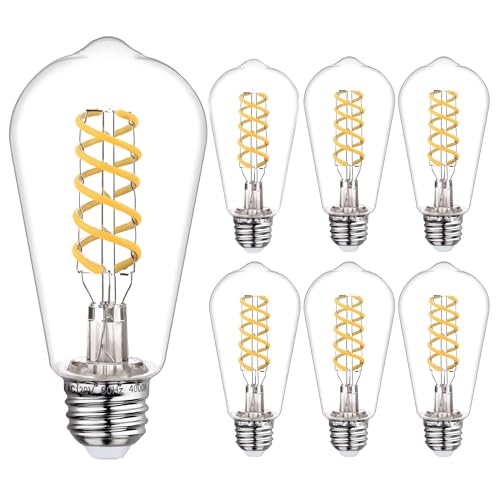 6 PCS ST58 Dimmable Spiral Vintage E26 LED Bulb 60 Watt LED Edison Bulbs (6 Count)