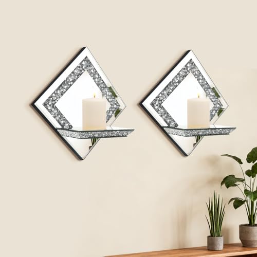 Mirrored Candle Sconces with Acrylic Diamond