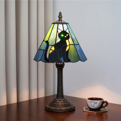 Tiffany Style Stained Glass Table Lamp Black Cat Small Table Lamp Bedroom Bedside Lamp Living Room Dining Room Office Decoration Desk Lamp Home Decoration Halloween Christmas Gift