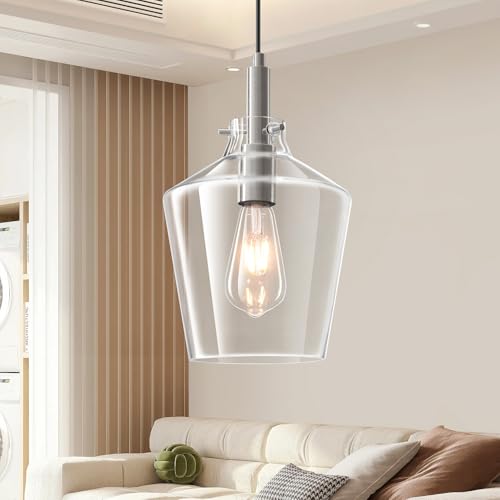 Glass Pendant Lighting for Kitchen Island Foyer 1 Pack Nickel Clear 8 Inch