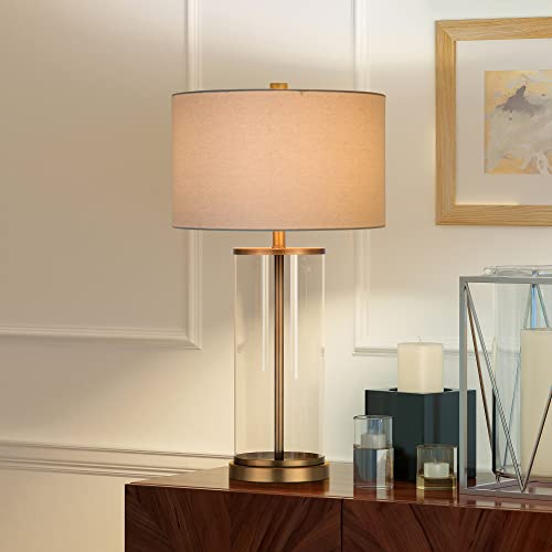 28" Tall Table Lamp with Fabric Shade in Antique Brass