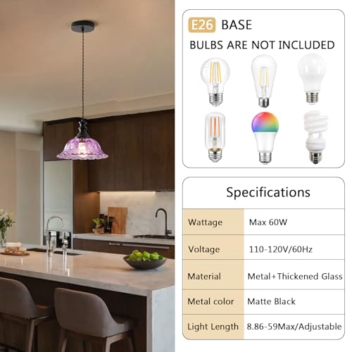 Glass Pendant Lights Modern Pendant Lighting Fixtures Hanging Lamp for Kitchen Island Bedroom Dining Room Coffee Shop Hallway Black and Purple