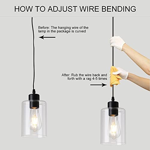 Modern Black Farmhouse Clear Glass Cylinder Pendant Light Fixture (2 Count)