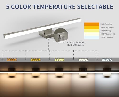 Brushed Nickel Vanity Light for Bathroom Lighting Fixtures Over Mirror Modern Bath Vanity Lights Bar 5CCT Diammable Bathroom Lights 31.5 inch ETL Certificated
