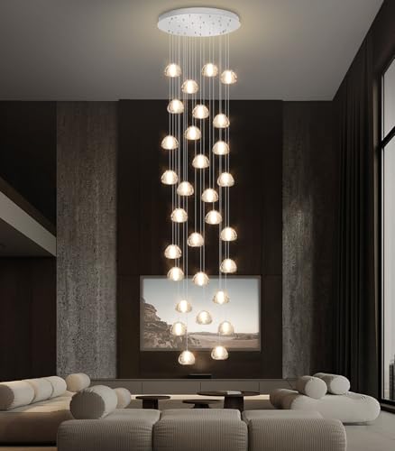30 Lights Modern Crystal Chandeliers for Staircase LED Handing Light Fixture for Foyer Hallway Entrance (30 Count)