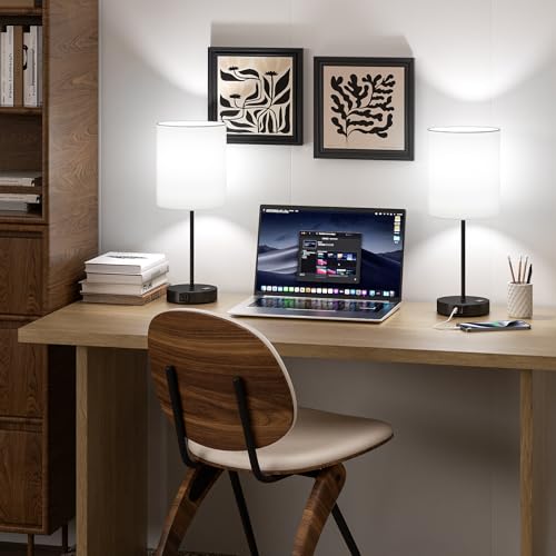 White Black Touch Lamps for Bedroom Set of 2 (2 Count)