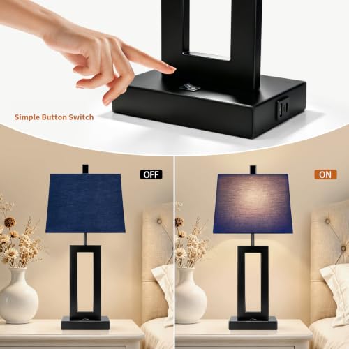 Blue Bedside Table Lamp Set of 2 (2 Count)