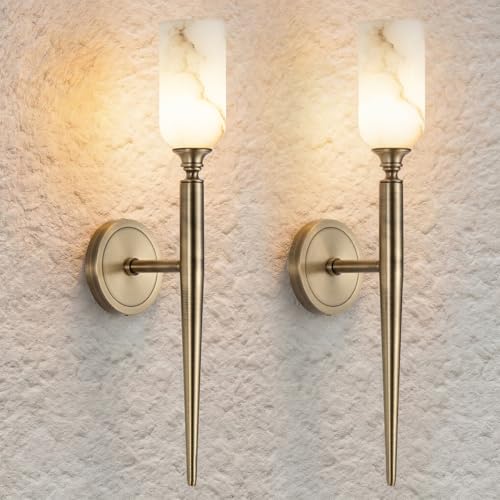 Vintage Brass Alabaster Wall Sconce Set of 2 (2 Count)