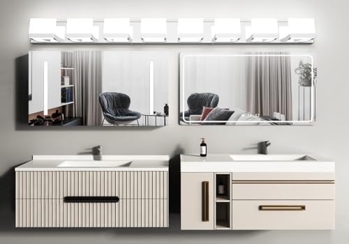8 Lights Modern LED Chrome Vanity Light for Bathroom Wall Light Up and Down LED Bathroom Light Fixtures Over Mirror