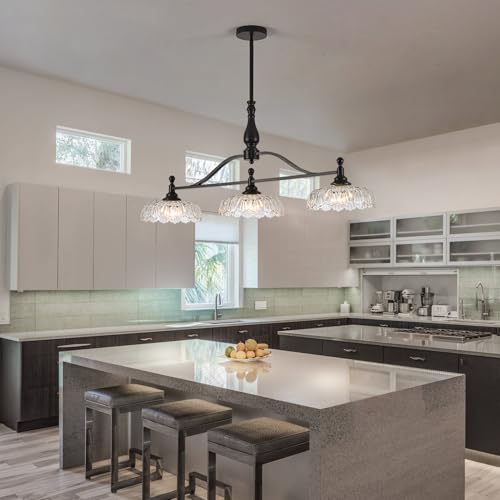 Chandeliers Pendant Light Fixture Modern Pendant Lighting Fixtures 3 Lights Chandelier Matte Black Kitchen Glass Hanging Lamp for Island Dining Room Living Room