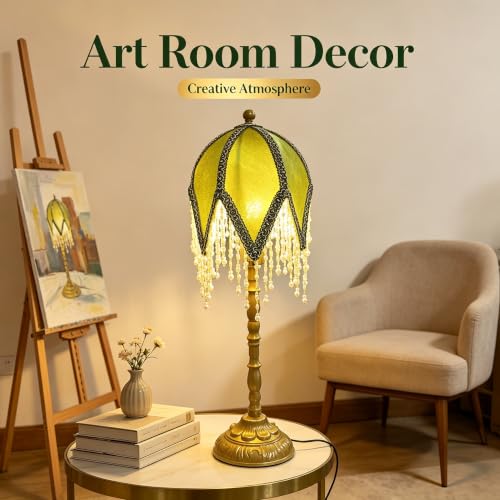 Vintage Tasselled Table Lamp with Beaded Shade