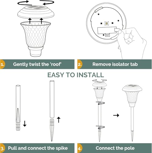Metal & Glass Solar Lights Outdoor (8 Count)