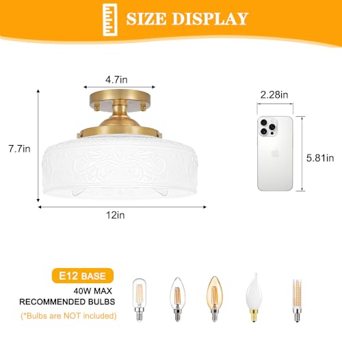 Gold Semi Flush Mount Ceiling Light with Hand