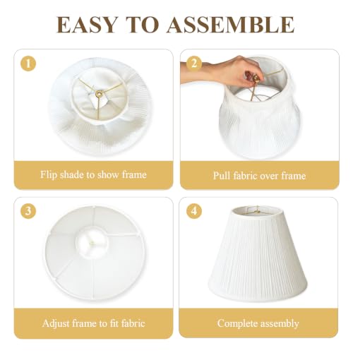 White Lamp Shade for Table Lamps with Pleated Linen Fabric and Spider Fitter 6.7''TopX 13'' Bottom X 10 ''High Replacement Lampshade for Bedside and Living Room Lamps